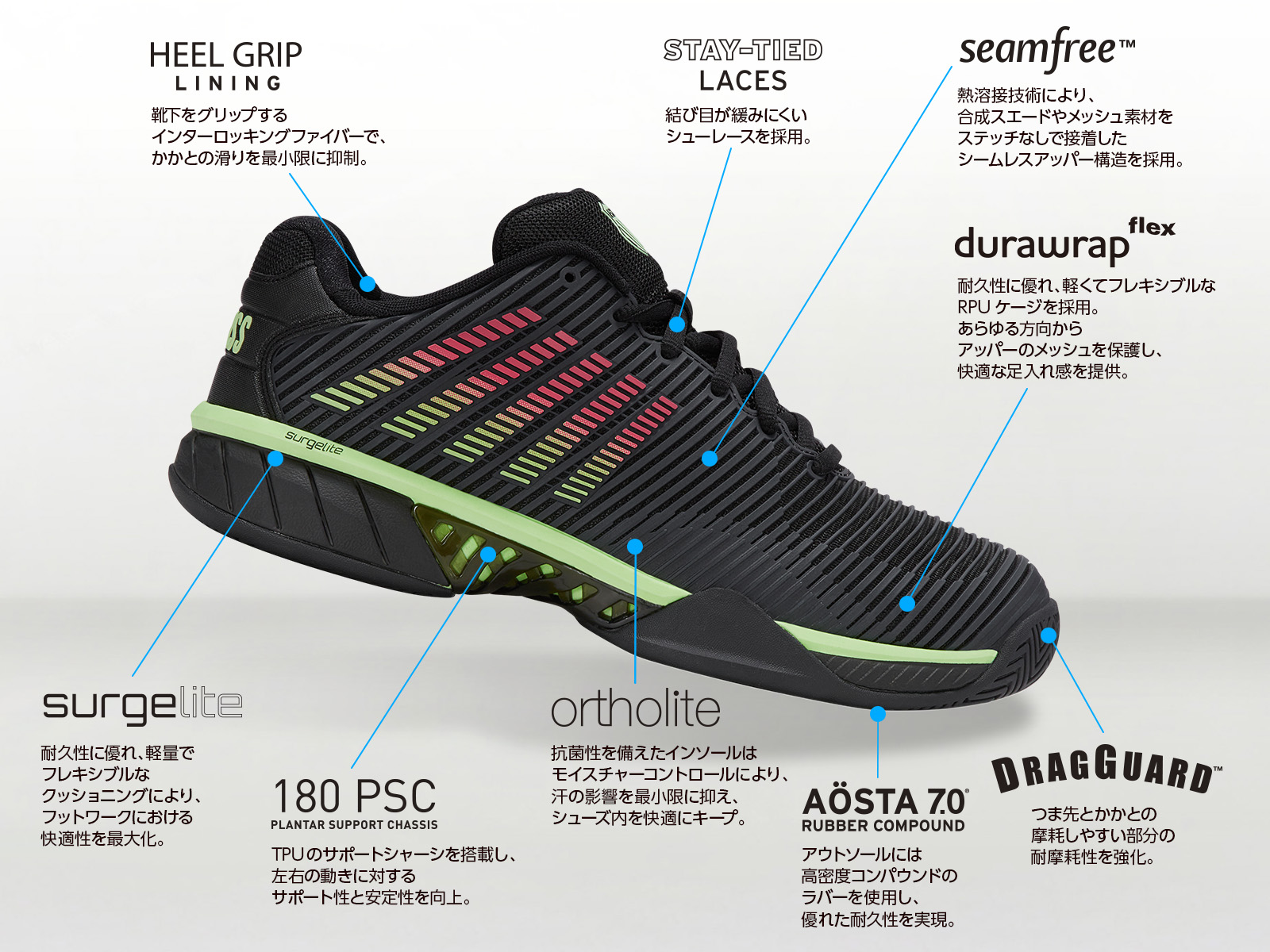 K・SWISS HYPERCOURT EXPRESS 2 MEN(BLACK X GREEN)25FWモデル KS06613011BG